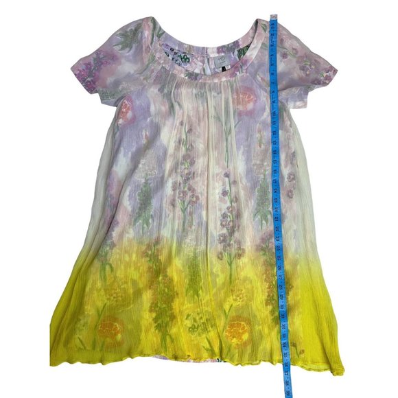 Anthropologie HD in Paris Dipped Chroma Swing Dress 8 Floral Gauze Overlay Ombre - Picture 8 of 11